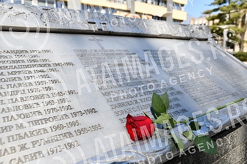 Marking the 23rd anniversary of the NATO bombing of FR Yugoslavia in 1999 - commemoration of soldiers from the territory of the Raska administrative district near the monument and fountain on Jovan Saric Square in front of the City Administration of 