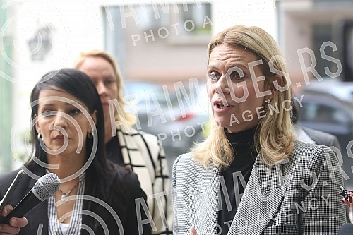 In front of the building in Baba Visnja street no. 34, press conference of the vice-president of the Party of Freedom and Justice, Marinika Tepic, on the topic 