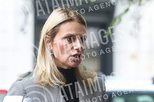 In front of the building in Baba Visnja street no. 34, press conference of the vice-president of the Party of Freedom and Justice, Marinika Tepic, on the topic 
