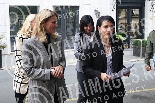 In front of the building in Baba Visnja street no. 34, press conference of the vice-president of the Party of Freedom and Justice, Marinika Tepic, on the topic 
