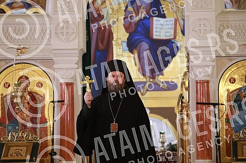 Easter liturgy in the crypt of St. Sava Temple in Vracar. The Easter liturgy is first served without worshipers because of a curfew introduced as a measure of protection against the spread of the virus corona epidemic.Vaskrnja liturgija u kripti Hra