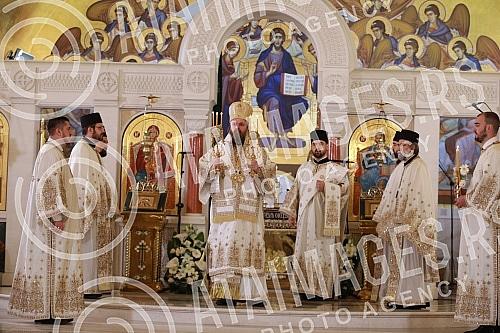 Easter liturgy in the crypt of St. Sava Temple in Vracar. The Easter liturgy is first served without worshipers because of a curfew introduced as a measure of protection against the spread of the virus corona epidemic.Vaskrnja liturgija u kripti Hra