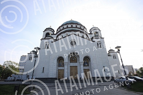 Easter liturgy in the crypt of St. Sava Temple in Vracar. The Easter liturgy is first served without worshipers because of a curfew introduced as a measure of protection against the spread of the virus corona epidemic.Vaskrnja liturgija u kripti Hra