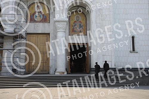 Easter liturgy in the crypt of St. Sava Temple in Vracar. The Easter liturgy is first served without worshipers because of a curfew introduced as a measure of protection against the spread of the virus corona epidemic.Vaskrnja liturgija u kripti Hra