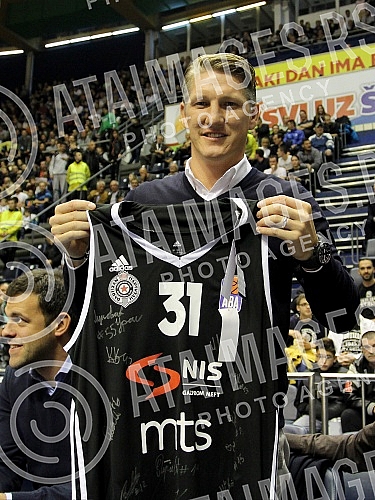Football palyer of Manchester United Football Club Bastian Schweinsteiger (hausbant of Ana Ivanovic) watching the basketball game Partizan vs Union Olimpija in Belgrade.Igrac Mancester Junajteda i suprug Ane Ivanovic Bastian Schweinsteiger na kosark
