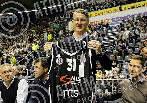 Football palyer of Manchester United Football Club Bastian Schweinsteiger (hausbant of Ana Ivanovic) watching the basketball game Partizan vs Union Olimpija in Belgrade.Igrac Mancester Junajteda i suprug Ane Ivanovic Bastian Schweinsteiger na kosark