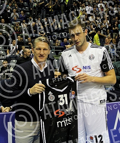 Football palyer of Manchester United Football Club Bastian Schweinsteiger (hausbant of Ana Ivanovic) watching the basketball game Partizan vs Union Olimpija in Belgrade.Igrac Mancester Junajteda i suprug Ane Ivanovic Bastian Schweinsteiger na kosark