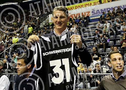 Football palyer of Manchester United Football Club Bastian Schweinsteiger (hausbant of Ana Ivanovic) watching the basketball game Partizan vs Union Olimpija in Belgrade.Igrac Mancester Junajteda i suprug Ane Ivanovic Bastian Schweinsteiger na kosark