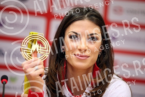 Konferencija za medije u Comtrade na Novom Beogradu povodom osvajanja zlatne medalje Ivane Spavovic i srebrne Asmira Kolasinca na Evropskom prvenstvu u dvorani u Pragu