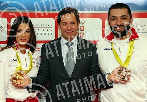 Konferencija za medije u Comtrade na Novom Beogradu povodom osvajanja zlatne medalje Ivane Spavovic i srebrne Asmira Kolasinca na Evropskom prvenstvu u dvorani u Pragu