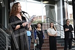 In front of the Ministry of education, celebrities read poetry by Desanka Maksimovic.Ispred Ministarstva prosvete poznate licnosti citale su poeziju Desanke Maksimovic.