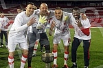 The Red Star football players are celebrating winning the fourth title in a row at the Rajko Mitic Stadium.Fudbaleri Crvene zvezde proslavljaju osvajanje cetvrte titule u nizu.