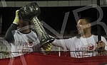 The Red Star football players are celebrating winning the fourth title in a row at the Rajko Mitic Stadium.Fudbaleri Crvene zvezde proslavljaju osvajanje cetvrte titule u nizu.