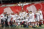 The Red Star football players are celebrating winning the fourth title in a row at the Rajko Mitic Stadium.Fudbaleri Crvene zvezde proslavljaju osvajanje cetvrte titule u nizu.