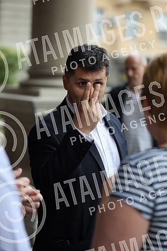 Milos Pavlovic, head of the People's Party's committee group, who will appeal to the Belgrade High Court to annul illegal decisions on the election of mayors, deputy mayors and members of the City Council, held a press conference in front of the Belg