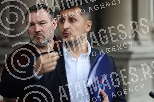 Milos Pavlovic, head of the People's Party's committee group, who will appeal to the Belgrade High Court to annul illegal decisions on the election of mayors, deputy mayors and members of the City Council, held a press conference in front of the Belg
