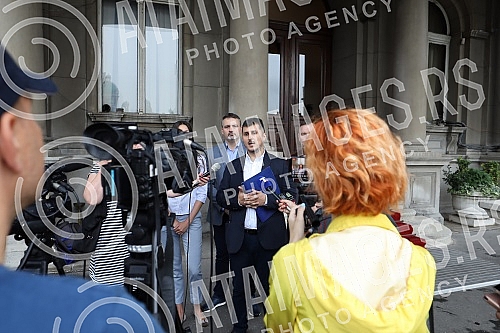 Milos Pavlovic, head of the People's Party's committee group, who will appeal to the Belgrade High Court to annul illegal decisions on the election of mayors, deputy mayors and members of the City Council, held a press conference in front of the Belg