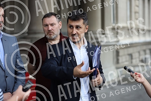 Milos Pavlovic, head of the People's Party's committee group, who will appeal to the Belgrade High Court to annul illegal decisions on the election of mayors, deputy mayors and members of the City Council, held a press conference in front of the Belg