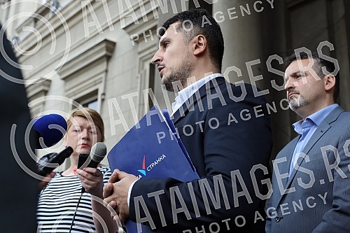 Milos Pavlovic, head of the People's Party's committee group, who will appeal to the Belgrade High Court to annul illegal decisions on the election of mayors, deputy mayors and members of the City Council, held a press conference in front of the Belg