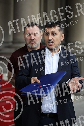 Milos Pavlovic, head of the People's Party's committee group, who will appeal to the Belgrade High Court to annul illegal decisions on the election of mayors, deputy mayors and members of the City Council, held a press conference in front of the Belg