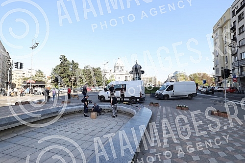 Spring cleaning of the fountain on Nikola Pasic Square.Prolecno sredjivanje fontane na Trgu Nikole Pasica.