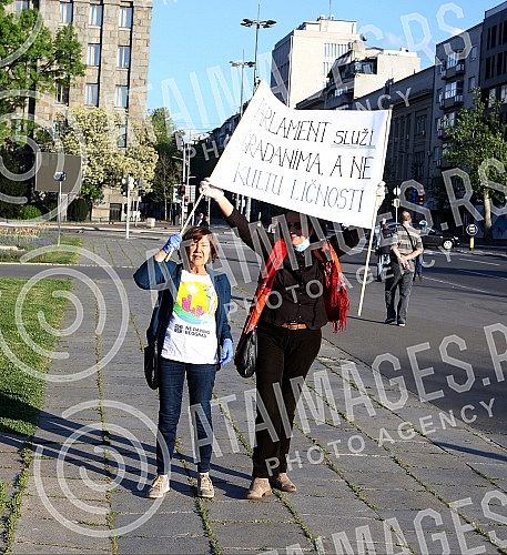  Representatives and leaders of opposition parties that announced the boycott of the election gathered in front of the Serbian Parliament tonight to protest because they believe the state of emergency has violated the Serbian Constitution due to a co