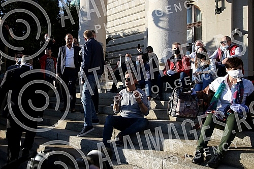  Representatives and leaders of opposition parties that announced the boycott of the election gathered in front of the Serbian Parliament tonight to protest because they believe the state of emergency has violated the Serbian Constitution due to a co