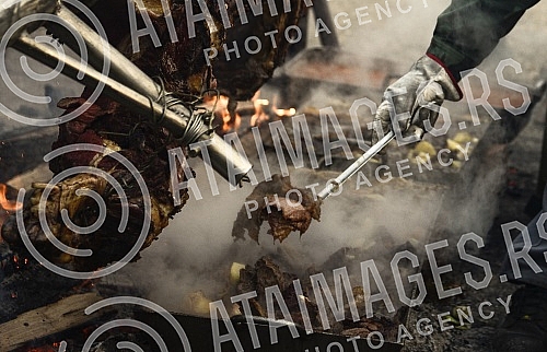 On the occasion of Orthodox New Year at Dorcol beeve was roasted.Povodom Pravoslavne Nove godine na Dorcolu je pecen vo na raznju.