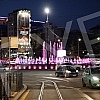 Roundabout on Slavija Square with illuminated fountain at night.Kruzni tok na Trgu Slavija  sa osvetljenom fontanom nocu.