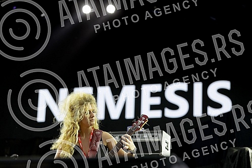 Performance of the Serbian all female death metal band Nemesis on the second day of the Exit Festival 2021 on the Main Stage.Nastup srpskog zenskog death metal benda Nemesis drugog dana Exit festivala 2021. na bini Main stage.