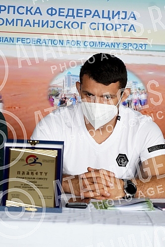 A press conference of the representatives of the Serbian federation of company sports, at which it was announced that they will go to the Summer company sports games in Greece in June. Konferencija za novinare predstavnika Srpske federacije kompani