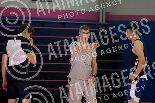 Training of basketball players Mega Bemax and new coach Vlado Jovanovic.Trening kosarkasa Mega Bemax i novog trenera Vlade Jovanovica.
