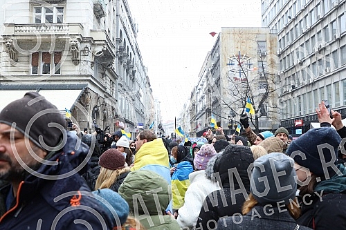 A gathering of non-governmental organizations against the Russian invasion of Ukraine began in Knez Mihailova Street in downtown Belgrade, in front of the Cultural Center.Skup nevladinih organizacija protiv ruske invazije na Ukrajinu, poceo je u Kn