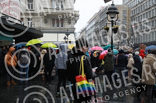 A gathering of non-governmental organizations against the Russian invasion of Ukraine began in Knez Mihailova Street in downtown Belgrade, in front of the Cultural Center.Skup nevladinih organizacija protiv ruske invazije na Ukrajinu, poceo je u Kn