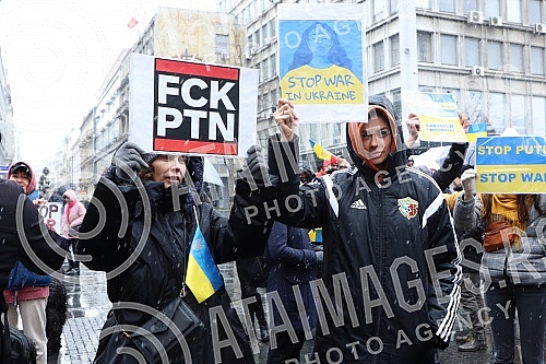 A gathering of non-governmental organizations against the Russian invasion of Ukraine began in Knez Mihailova Street in downtown Belgrade, in front of the Cultural Center.Skup nevladinih organizacija protiv ruske invazije na Ukrajinu, poceo je u Kn