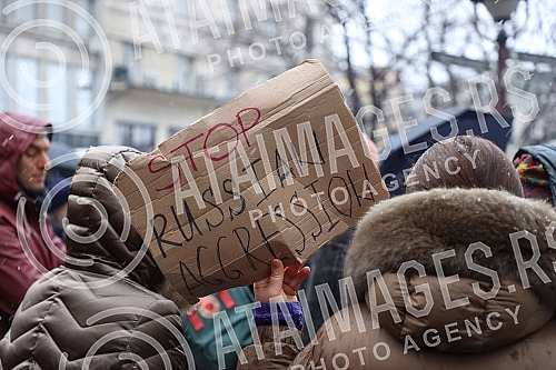 A gathering of non-governmental organizations against the Russian invasion of Ukraine began in Knez Mihailova Street in downtown Belgrade, in front of the Cultural Center.Skup nevladinih organizacija protiv ruske invazije na Ukrajinu, poceo je u Kn