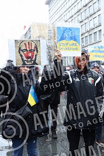 A gathering of non-governmental organizations against the Russian invasion of Ukraine began in Knez Mihailova Street in downtown Belgrade, in front of the Cultural Center.Skup nevladinih organizacija protiv ruske invazije na Ukrajinu, poceo je u Kn