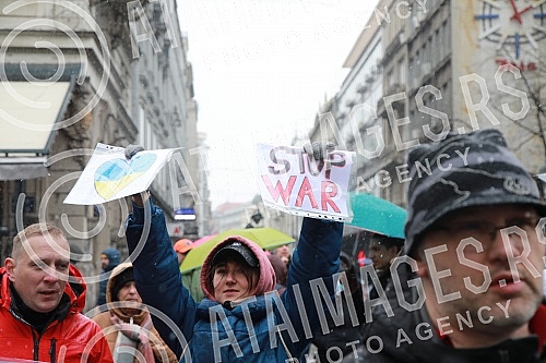 A gathering of non-governmental organizations against the Russian invasion of Ukraine began in Knez Mihailova Street in downtown Belgrade, in front of the Cultural Center.Skup nevladinih organizacija protiv ruske invazije na Ukrajinu, poceo je u Kn