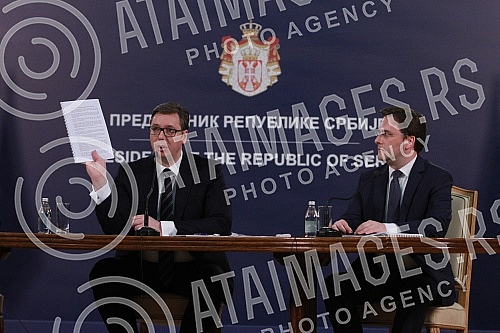 A press conference of the President of the Republic of Serbia, Aleksandar Vucic, was held in the Presidency of Serbia.U Predsednistvu Srbije odrzana konferencija za novinare predsednika Republike Srbije Aleksandra Vucica.