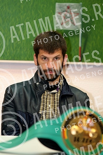Press conference by Nikola Sjekloca, professional boxer held in press center of Crvena zvezda.Pres konferencija Nikole Sjekloce, profesionalnog boksera odrzana u pres centru SD Crvena zvezda.