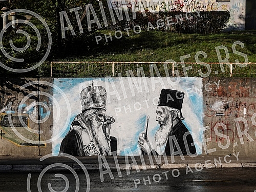 On the wall in Mirijevski venac Street, a mural appeared, the work of the young artist Matija Popovic, with the characters of the recently deceased Metropolitan of Montenegro and the Littoral Amfilohije and Patriarch Pavle, who left us 11 years ago.