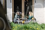 Director Jana Maricic and actress Hristina Popovic are enjoying Saturday with coffee in a cafe in the city center.Rediteljka Jana Maricic i glumica Hristina Popovic uzivaju u subotnjem danu uz kafu u kaficu u centru grada.