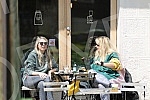 Director Jana Maricic and actress Hristina Popovic are enjoying Saturday with coffee in a cafe in the city center.Rediteljka Jana Maricic i glumica Hristina Popovic uzivaju u subotnjem danu uz kafu u kaficu u centru grada.