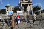 Supporters of the Provisional Assembly of the People Worthy of Serbia gathered in front of the National Assembly building.Pristalice Privremene skupstine naroda dostojnog Srbije okupile su se ispred zgrade Narodne skupstine.