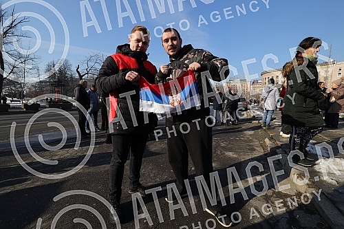 Supporters of the Provisional Assembly of the People Worthy of Serbia gathered in front of the National Assembly building.Pristalice Privremene skupstine naroda dostojnog Srbije okupile su se ispred zgrade Narodne skupstine.