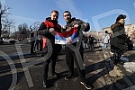 Supporters of the Provisional Assembly of the People Worthy of Serbia gathered in front of the National Assembly building.Pristalice Privremene skupstine naroda dostojnog Srbije okupile su se ispred zgrade Narodne skupstine.