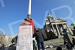 Supporters of the Provisional Assembly of the People Worthy of Serbia gathered in front of the National Assembly building.Pristalice Privremene skupstine naroda dostojnog Srbije okupile su se ispred zgrade Narodne skupstine.