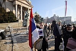Supporters of the Provisional Assembly of the People Worthy of Serbia gathered in front of the National Assembly building.Pristalice Privremene skupstine naroda dostojnog Srbije okupile su se ispred zgrade Narodne skupstine.