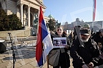 Supporters of the Provisional Assembly of the People Worthy of Serbia gathered in front of the National Assembly building.Pristalice Privremene skupstine naroda dostojnog Srbije okupile su se ispred zgrade Narodne skupstine.