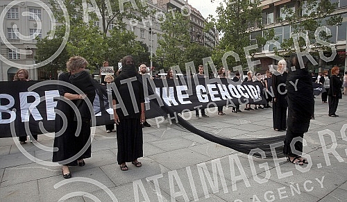 On the occasion of the 26th anniversary of the genocide in Srebrenica, Women in Black organized a stand in black and silence on the Republic Square, and on that occasion a stage action Srebrenica - the name of genocide was performed together with art